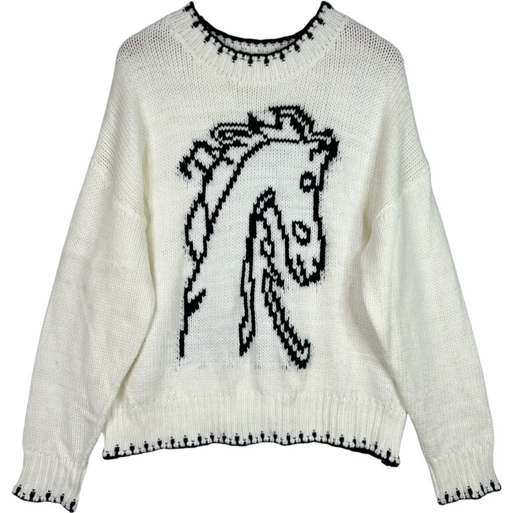 Sweet Generis Horse Sweater Women S Ivory Black Western Cowgirl Graphic Knit